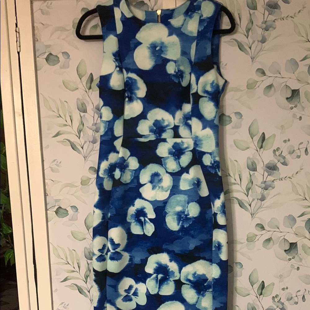 Calvin Klein Blue Floral Midi Dress. Worn once